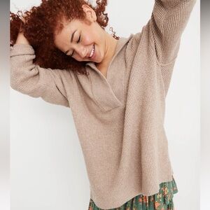 Aerie Cozyup Waffle Sweater Hoodie in Oatmeal - Size M